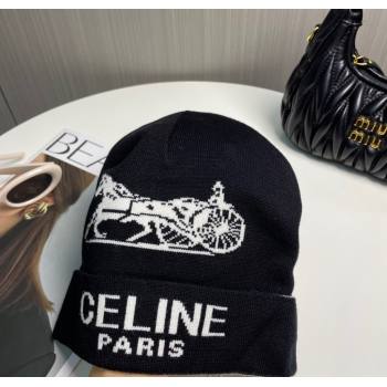 Celine Knit Hat with Logo Black 2024 1129 (A-241129022)