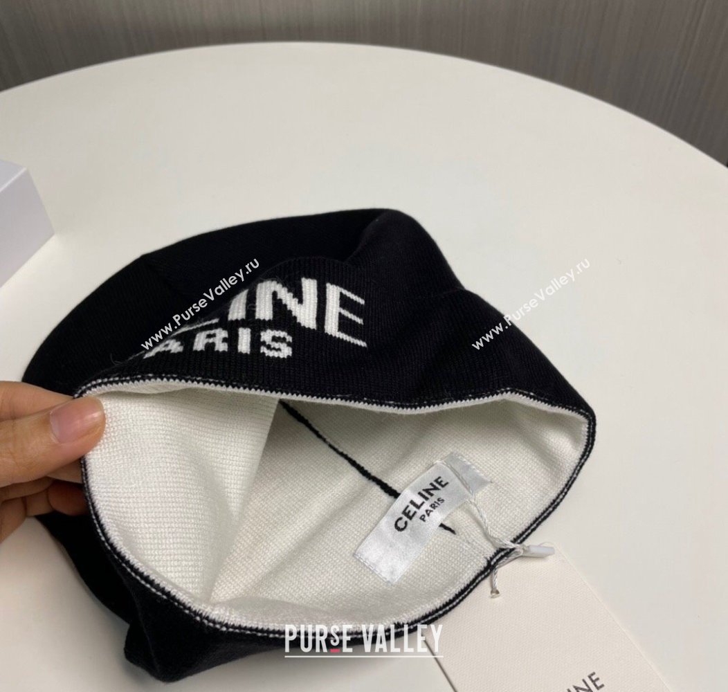 Celine Knit Hat with Logo Black 2024 1129 (A-241129022)