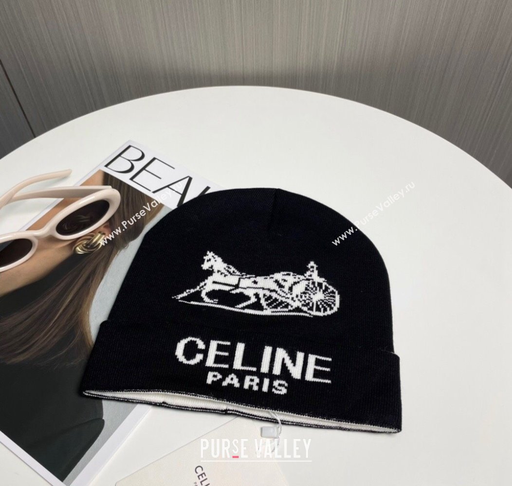 Celine Knit Hat with Logo Black 2024 1129 (A-241129022)