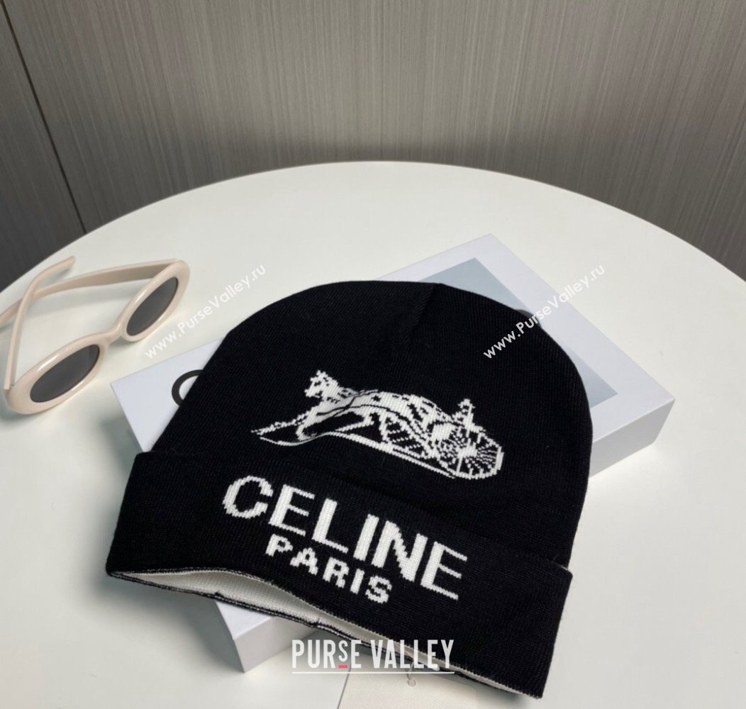 Celine Knit Hat with Logo Black 2024 1129 (A-241129022)