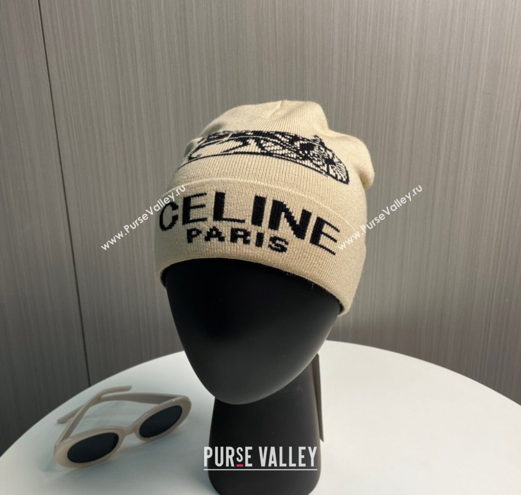 Celine Knit Hat with Logo Beige 2024 1129 (A-241129026)