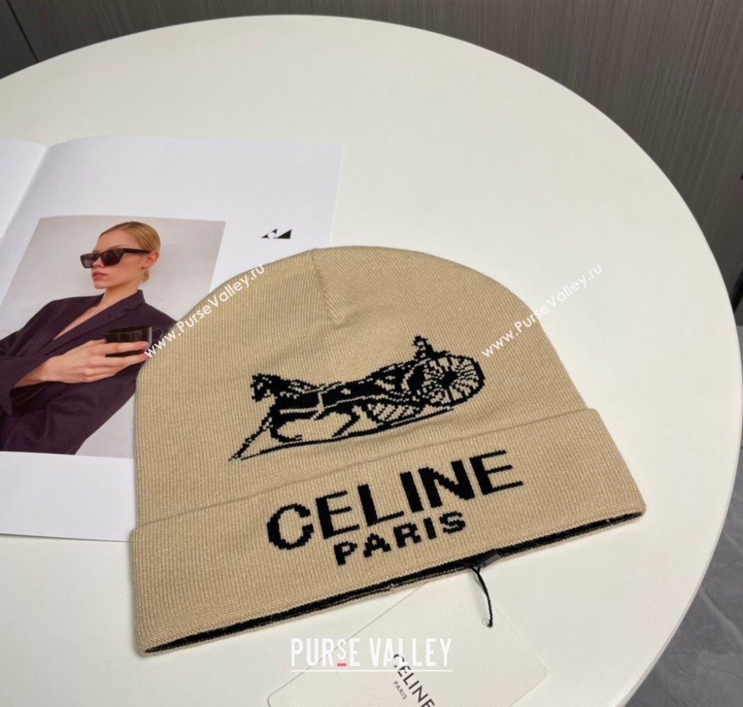 Celine Knit Hat with Logo Beige 2024 1129 (A-241129026)