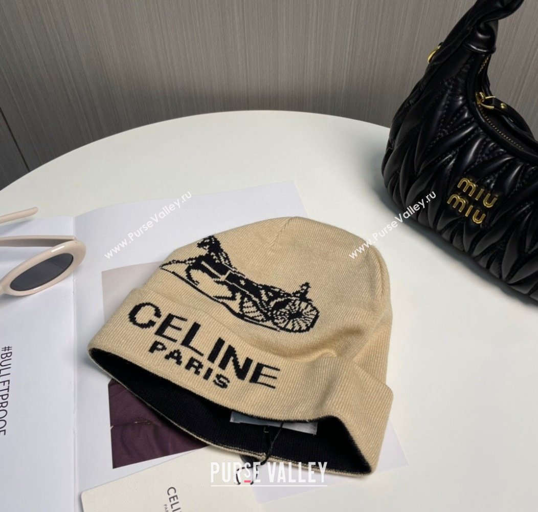 Celine Knit Hat with Logo Beige 2024 1129 (A-241129026)