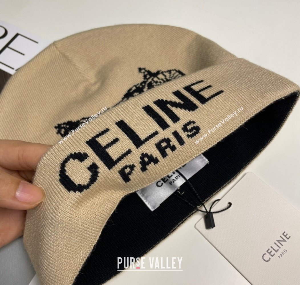 Celine Knit Hat with Logo Beige 2024 1129 (A-241129026)