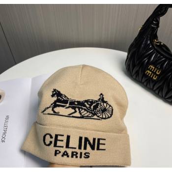 Celine Knit Hat with Logo Beige 2024 1129 (A-241129026)