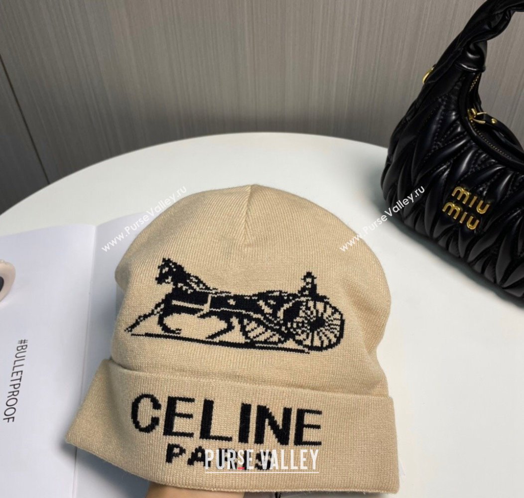 Celine Knit Hat with Logo Beige 2024 1129 (A-241129026)