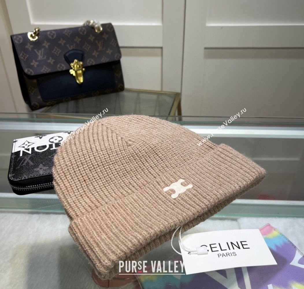 Celine Triomphe Knit Hat Beige 2024 1129 (A-241129027)