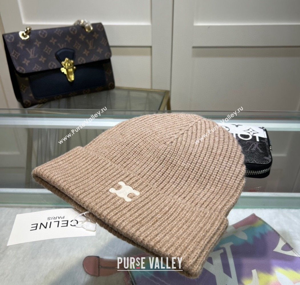 Celine Triomphe Knit Hat Beige 2024 1129 (A-241129027)