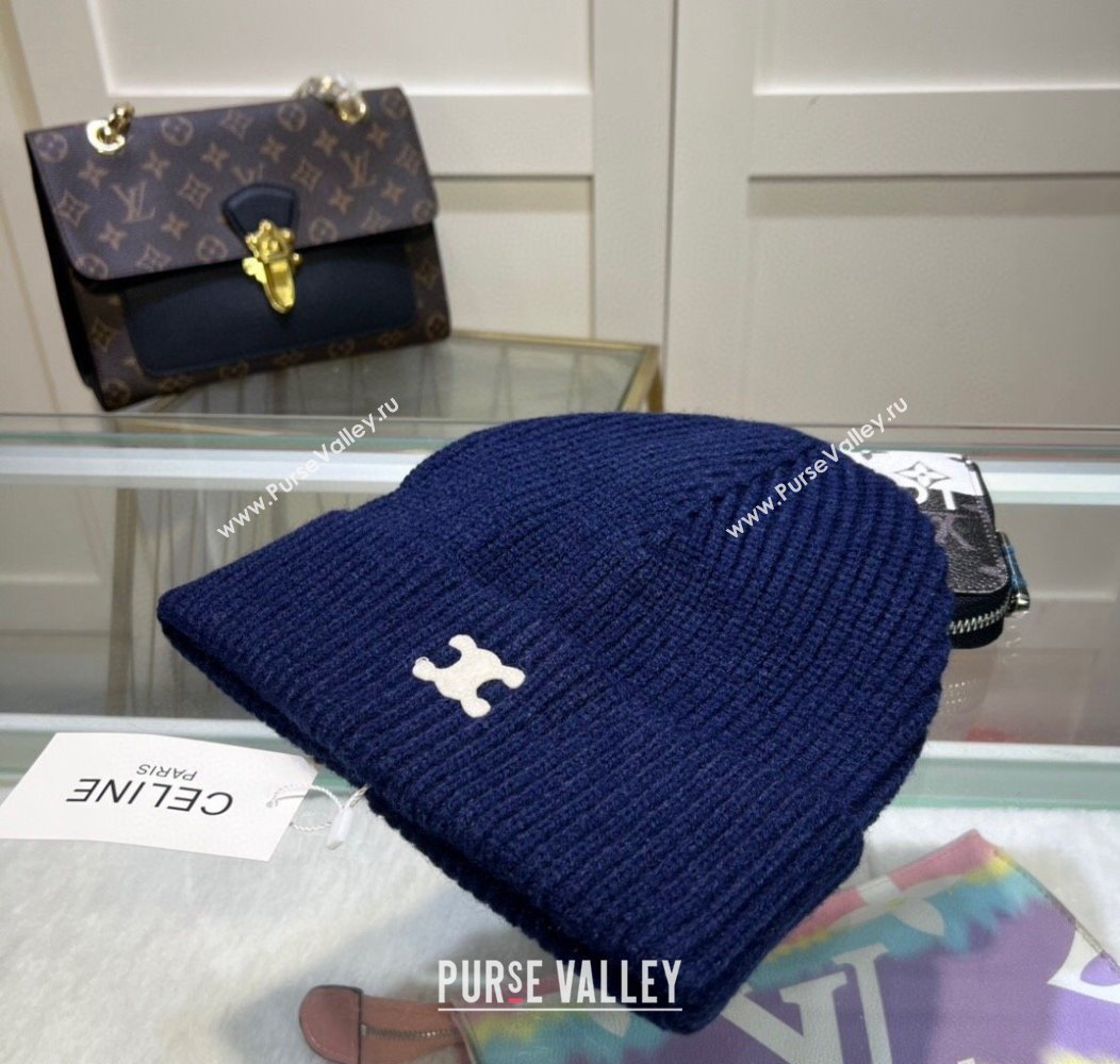 Celine Triomphe Knit Hat Navy Blue 2024 1129 (A-241129029)