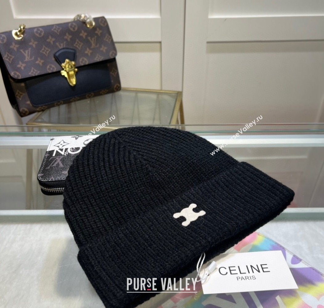 Celine Triomphe Knit Hat Black 2024 1129 (A-241129030)