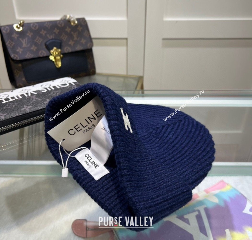 Celine Triomphe Knit Hat Navy Blue 2024 1129 (A-241129029)