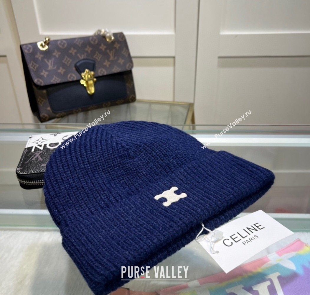 Celine Triomphe Knit Hat Navy Blue 2024 1129 (A-241129029)