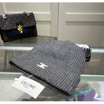 Celine Triomphe Knit Hat Grey 2024 1129 (A-241129031)