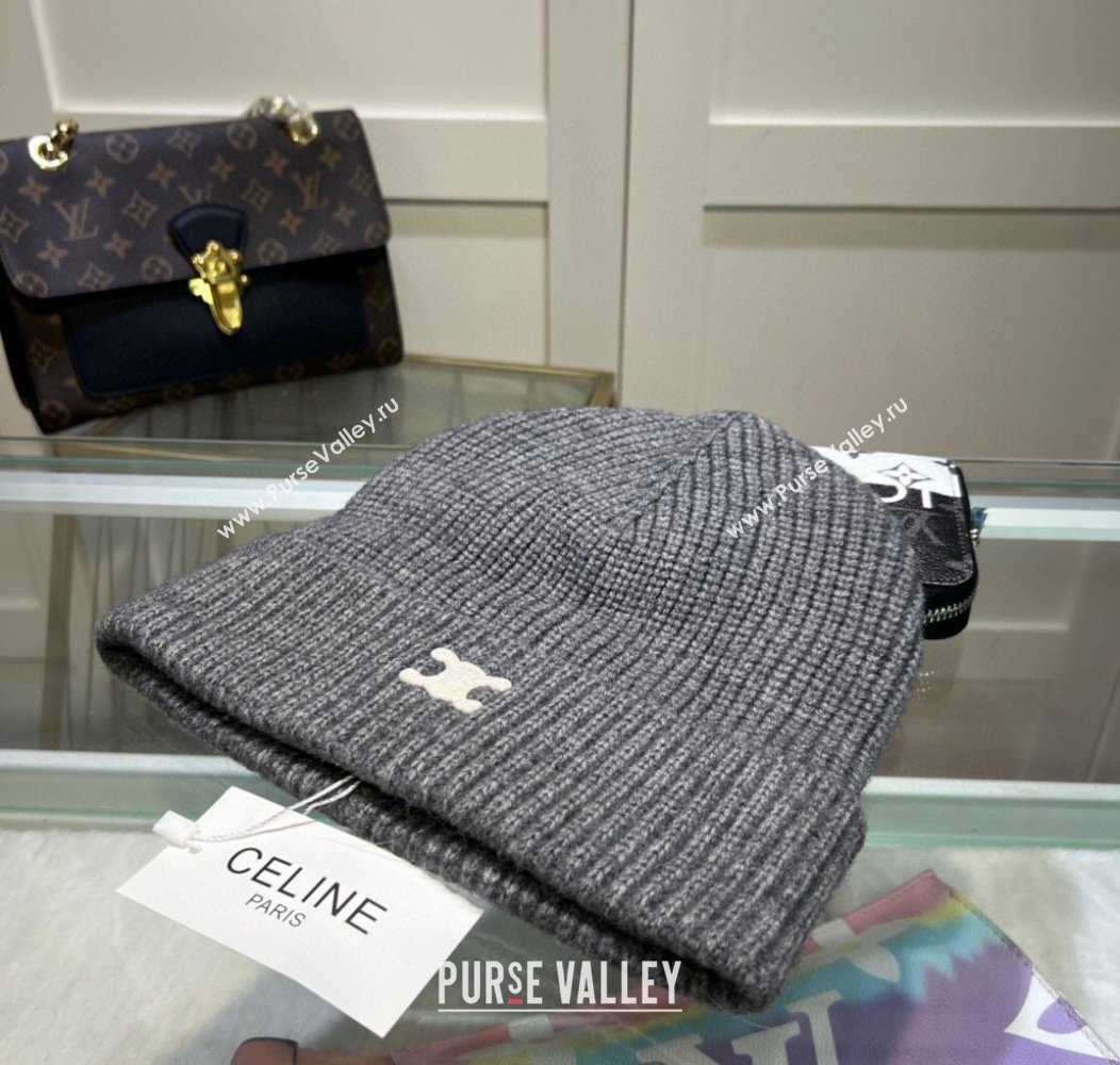 Celine Triomphe Knit Hat Grey 2024 1129 (A-241129031)