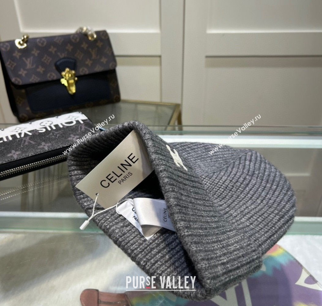 Celine Triomphe Knit Hat Grey 2024 1129 (A-241129031)