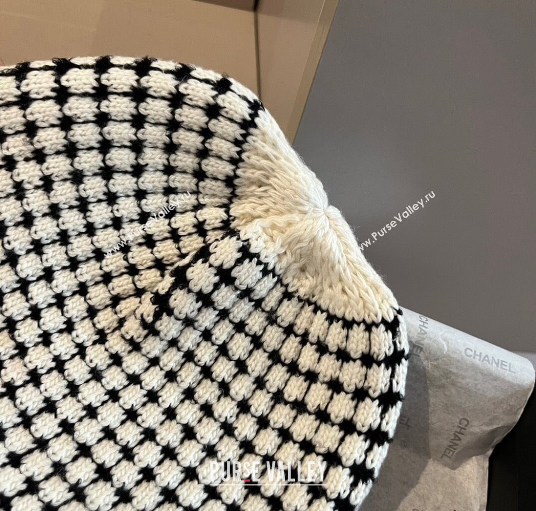 Chanel Houndstooth Knit Hat Black/White 2025 0115 (XMN-250115001)