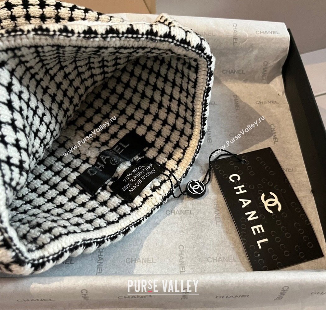 Chanel Houndstooth Knit Hat Black/White 2025 0115 (XMN-250115001)