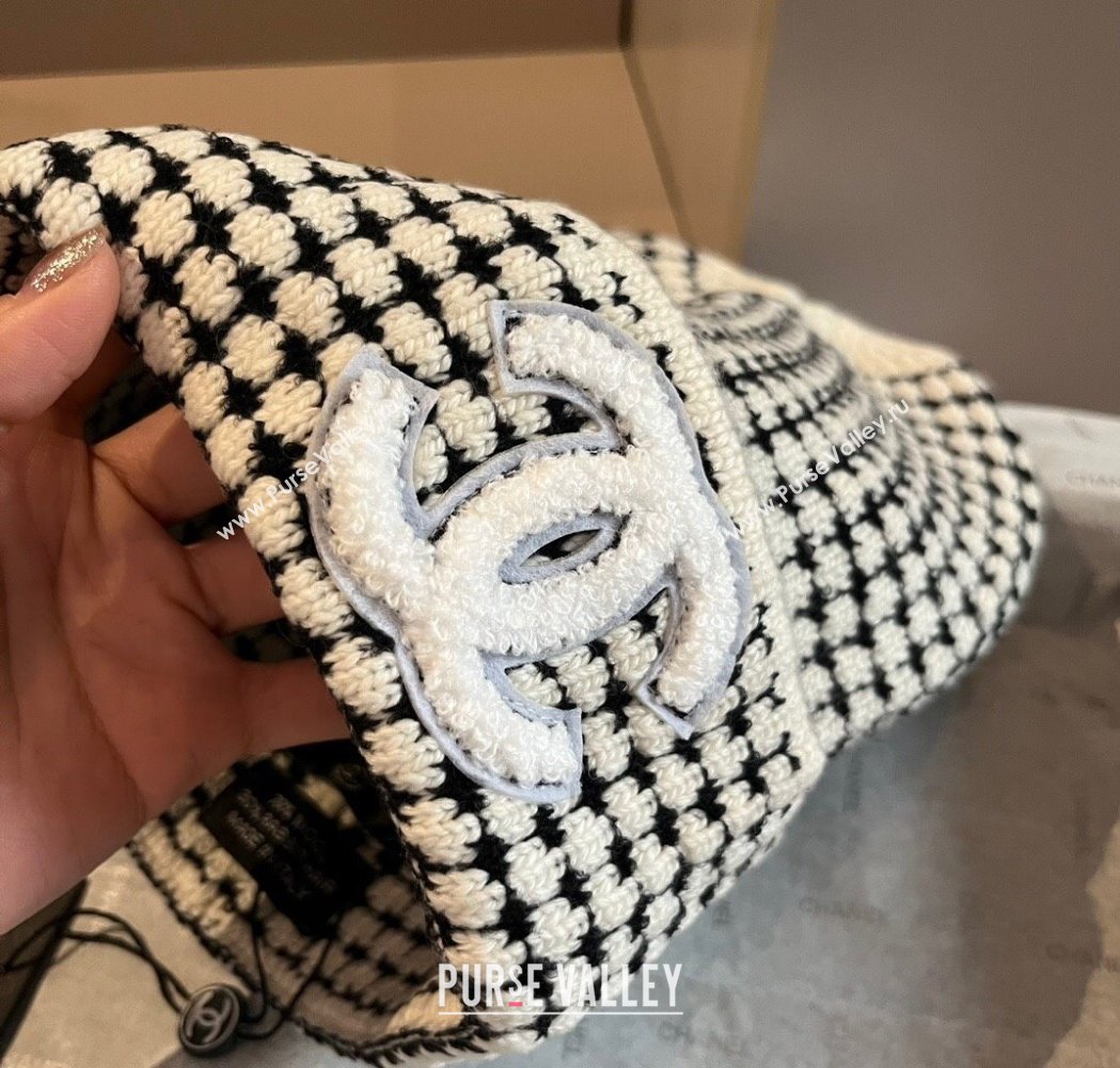 Chanel Houndstooth Knit Hat Black/White 2025 0115 (XMN-250115001)