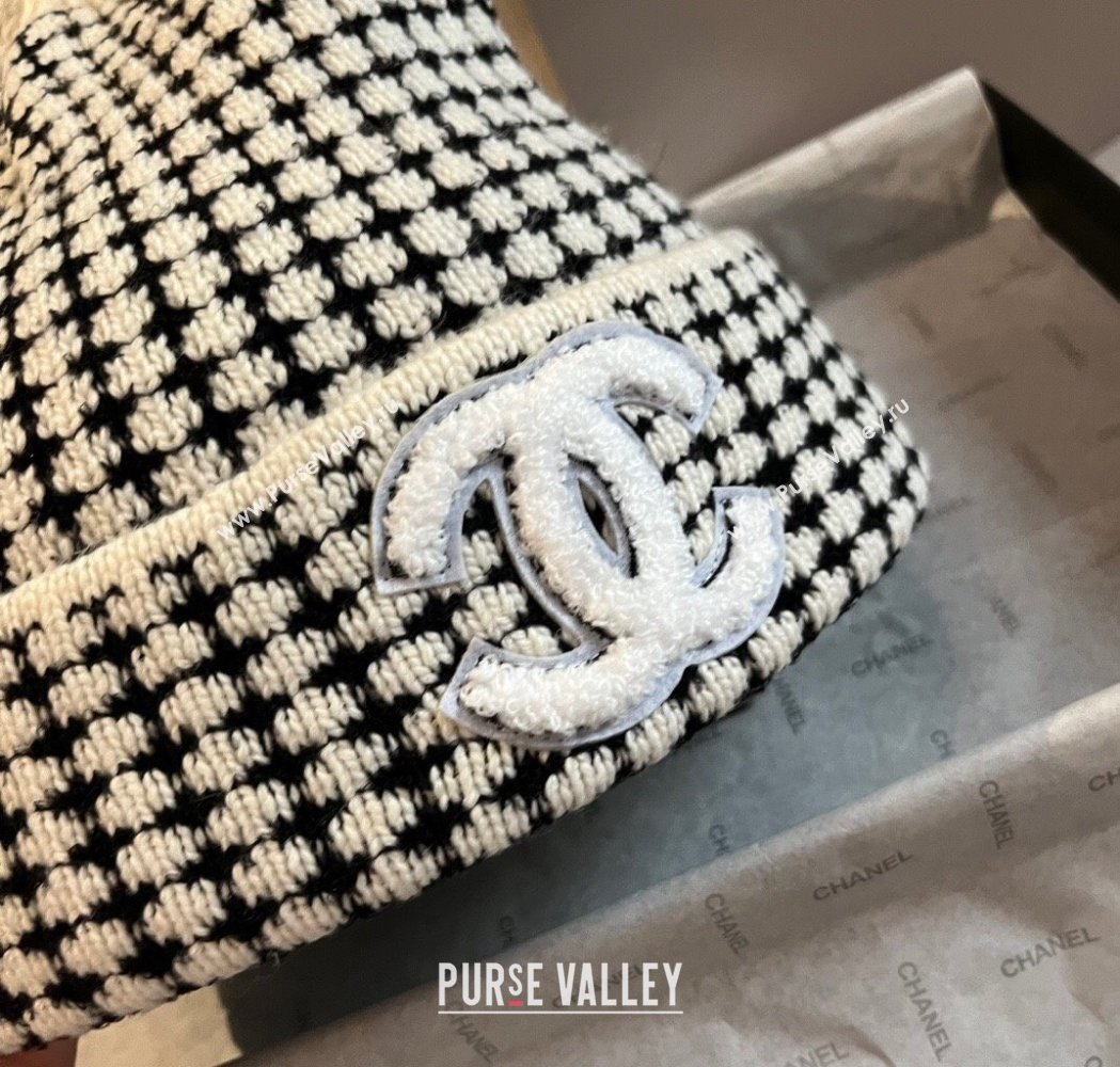 Chanel Houndstooth Knit Hat Black/White 2025 0115 (XMN-250115001)