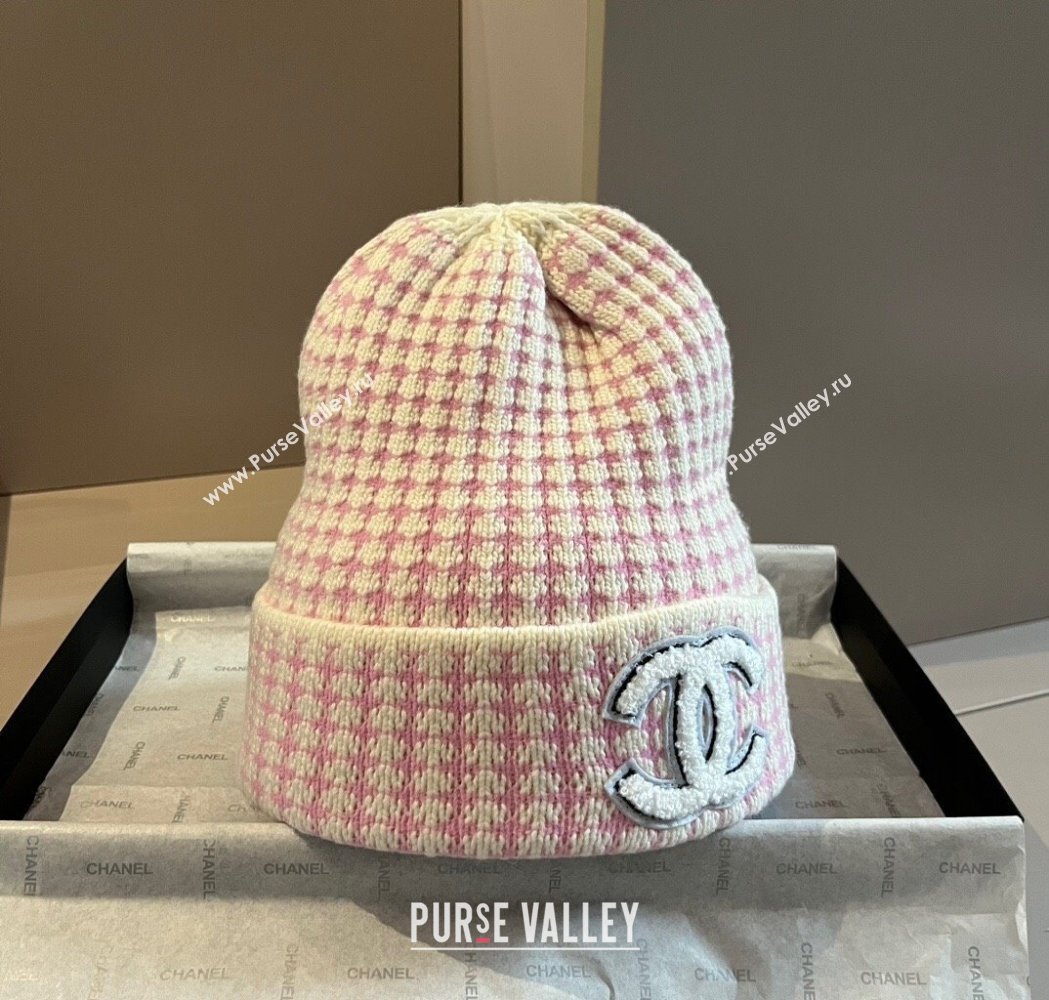 Chanel Houndstooth Knit Hat Pink 2025 0115 (XMN-250115002)