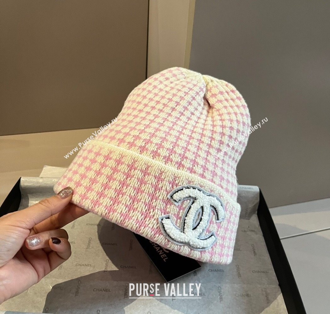 Chanel Houndstooth Knit Hat Pink 2025 0115 (XMN-250115002)