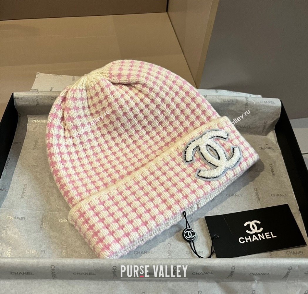 Chanel Houndstooth Knit Hat Pink 2025 0115 (XMN-250115002)