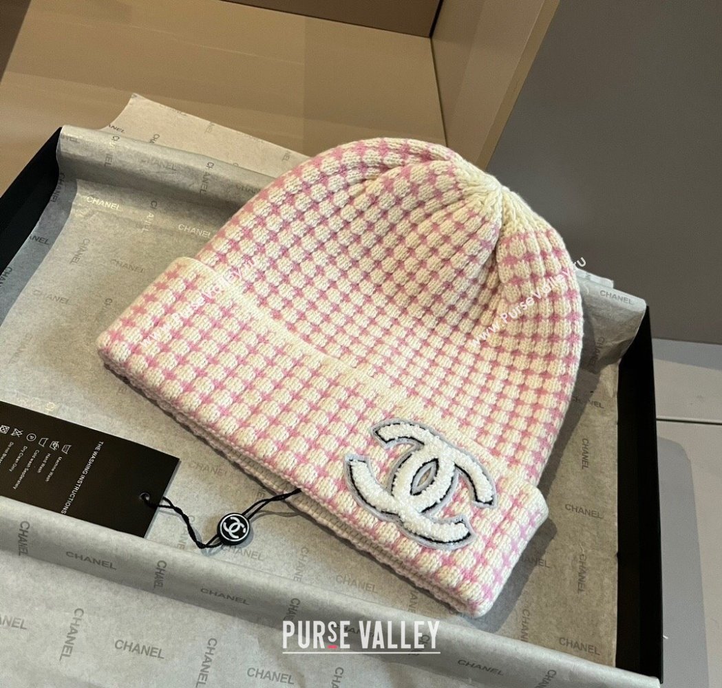 Chanel Houndstooth Knit Hat Pink 2025 0115 (XMN-250115002)