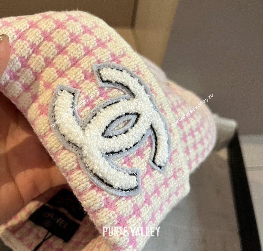 Chanel Houndstooth Knit Hat Pink 2025 0115 (XMN-250115002)