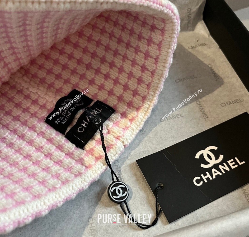 Chanel Houndstooth Knit Hat Pink 2025 0115 (XMN-250115002)