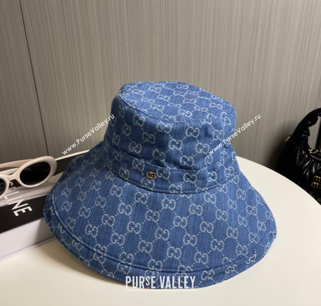Gucci GG Denim Wide Brim Bucket Hat Blue2 2025 0115 (A-250115021)