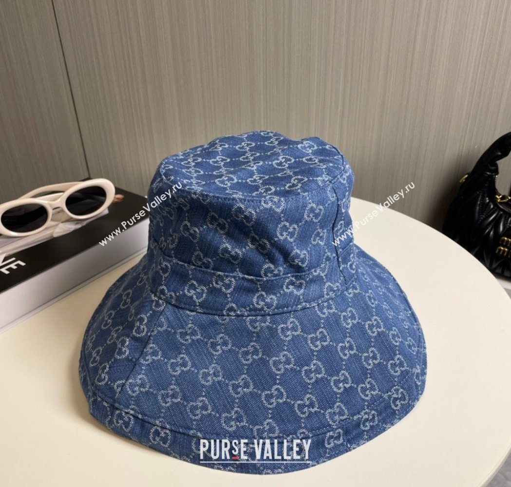 Gucci GG Denim Wide Brim Bucket Hat Blue2 2025 0115 (A-250115021)