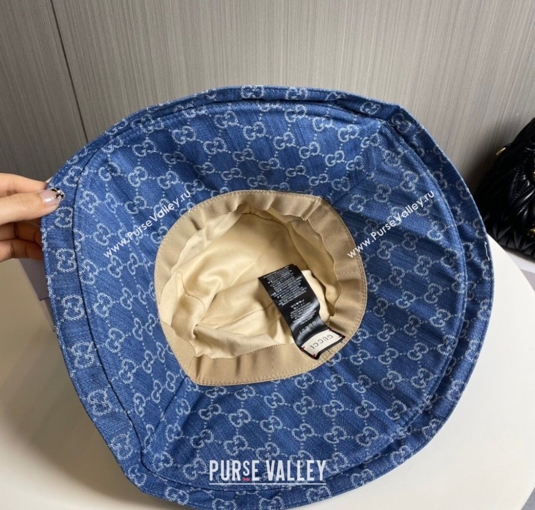 Gucci GG Denim Wide Brim Bucket Hat Blue2 2025 0115 (A-250115021)