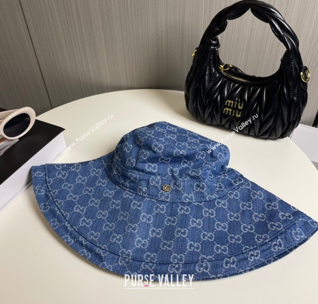 Gucci GG Denim Wide Brim Bucket Hat Blue2 2025 0115 (A-250115021)