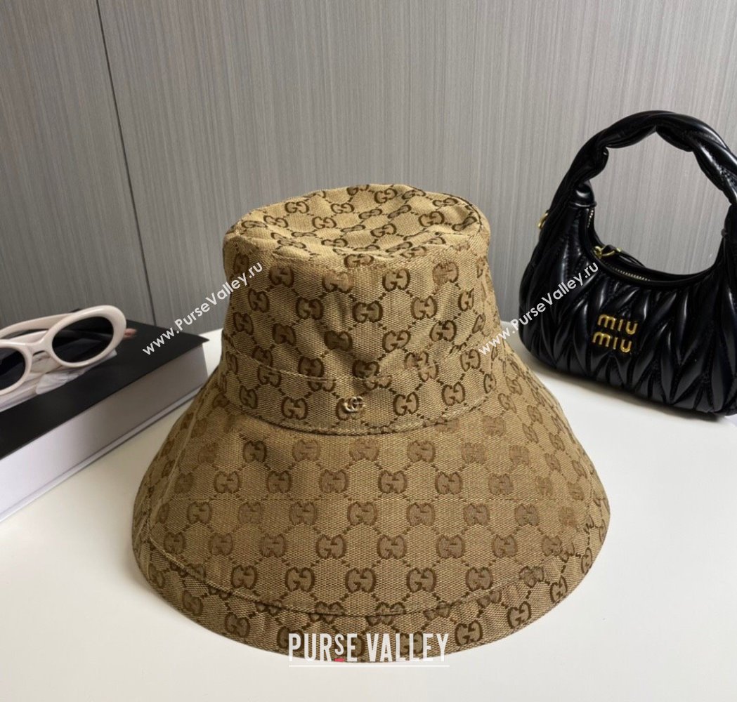 Gucci GG Canvas Wide Brim Bucket Hat Camel 2025 0115 (A-250115022)