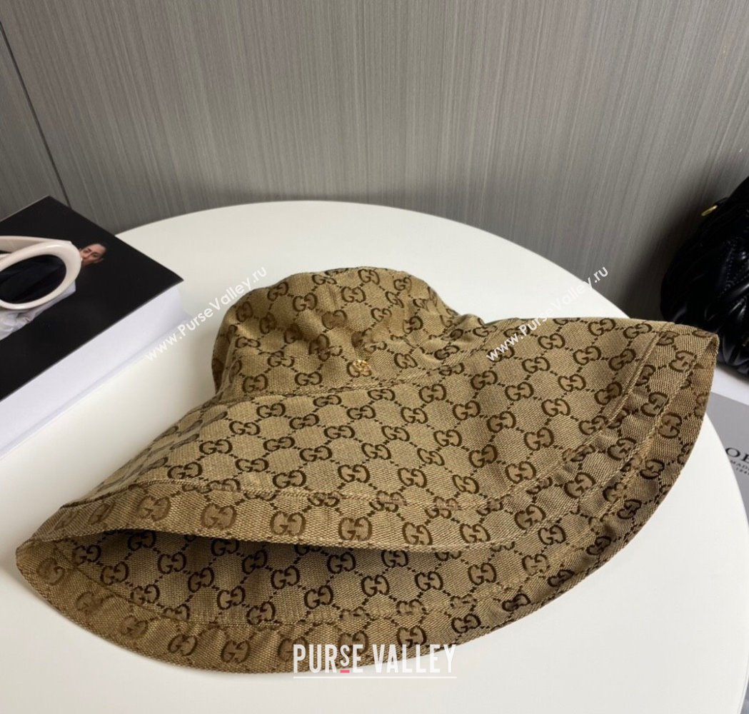 Gucci GG Canvas Wide Brim Bucket Hat Camel 2025 0115 (A-250115022)
