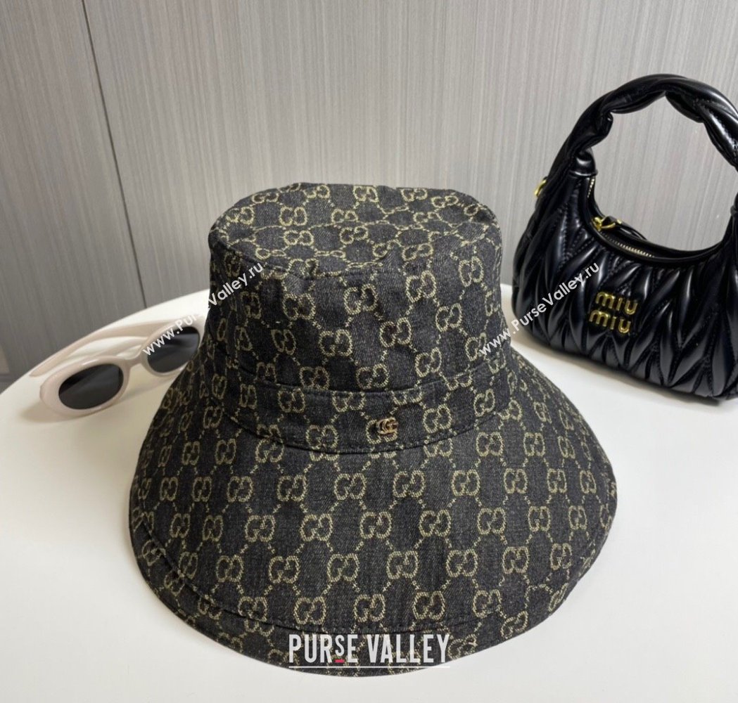 Gucci GG Denim Wide Brim Bucket Hat Black 2025 0115 (A-250115023)