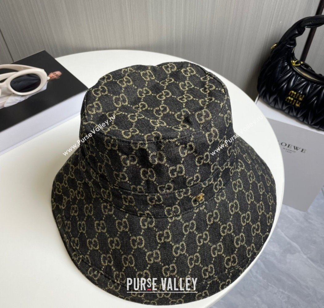 Gucci GG Denim Wide Brim Bucket Hat Black 2025 0115 (A-250115023)