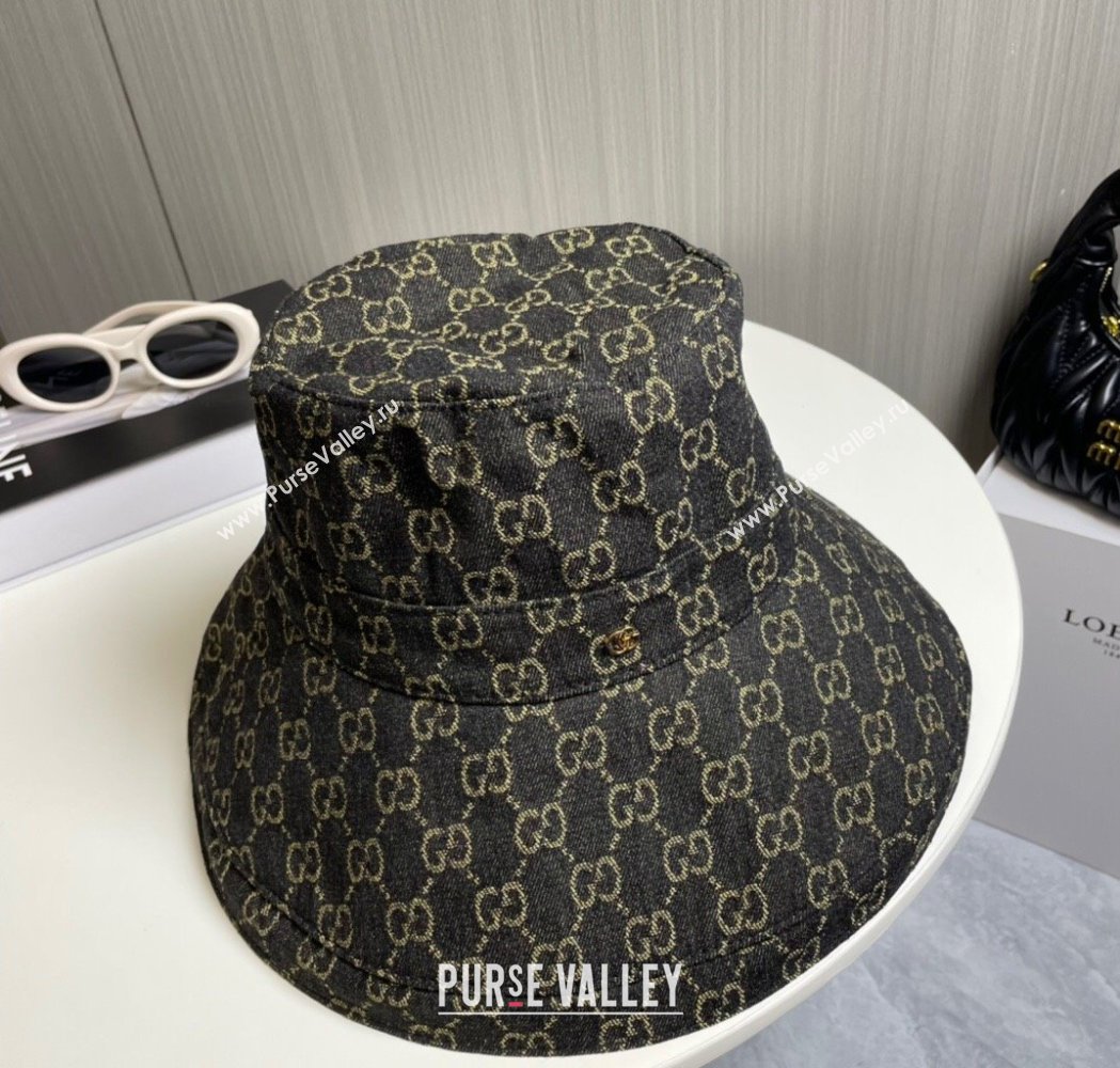 Gucci GG Denim Wide Brim Bucket Hat Black 2025 0115 (A-250115023)