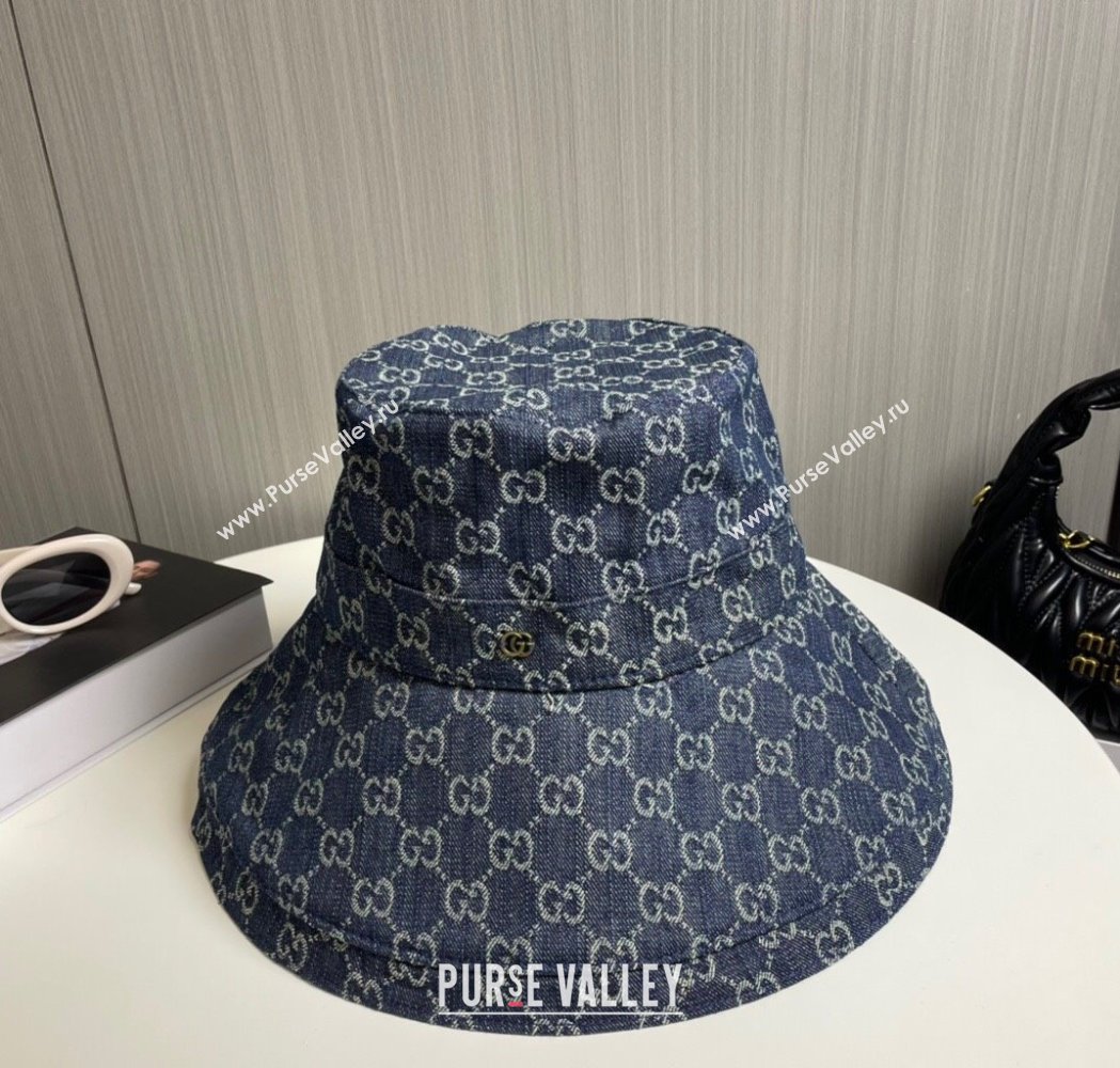 Gucci GG Denim Wide Brim Bucket Hat Dark Blue 2025 0115 (A-250115024)