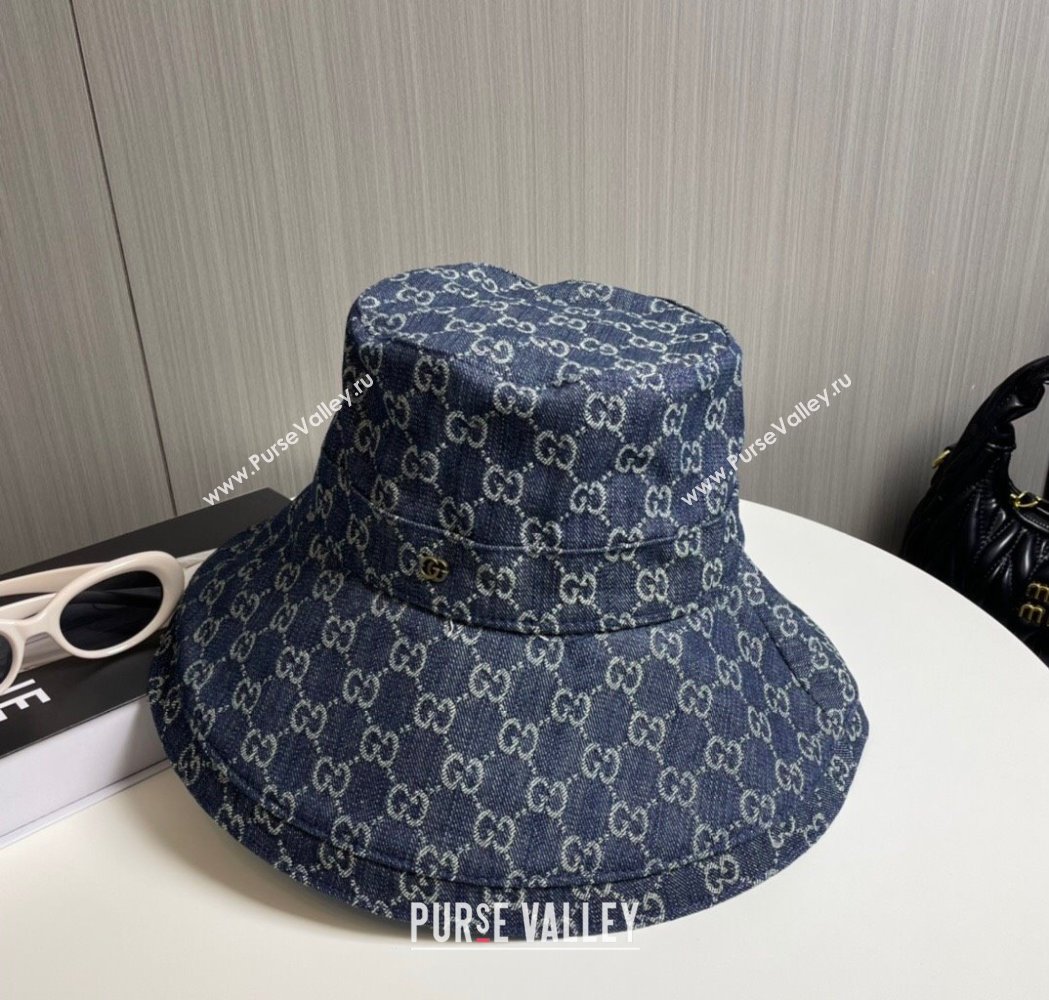 Gucci GG Denim Wide Brim Bucket Hat Dark Blue 2025 0115 (A-250115024)