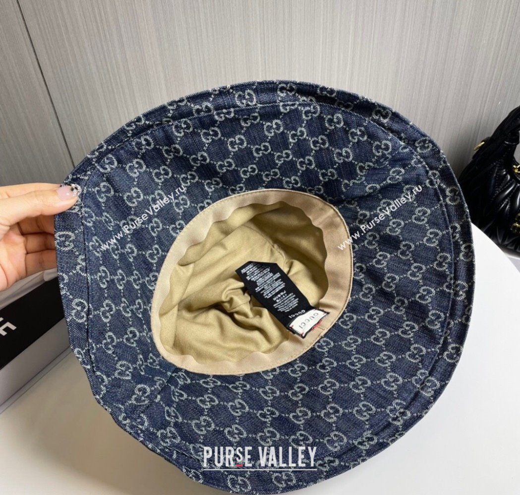 Gucci GG Denim Wide Brim Bucket Hat Dark Blue 2025 0115 (A-250115024)