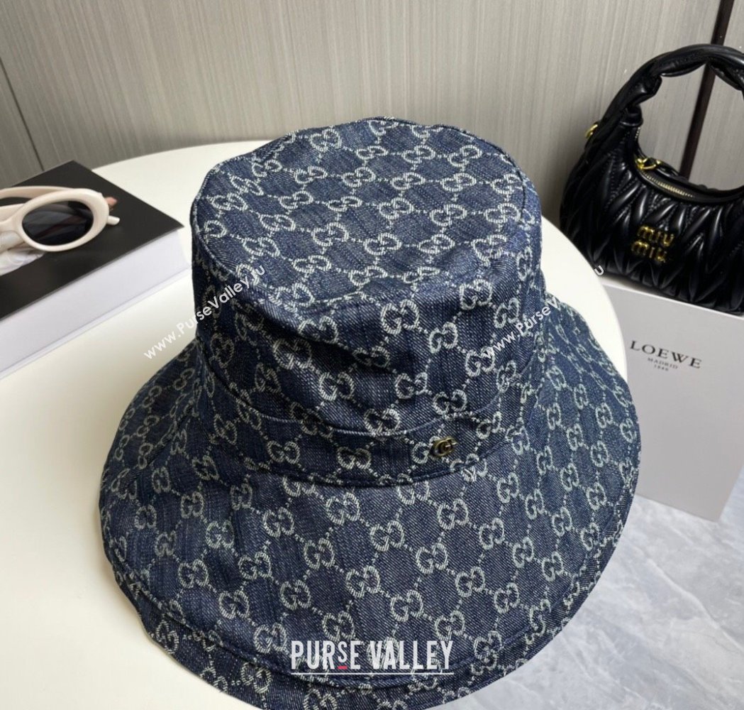 Gucci GG Denim Wide Brim Bucket Hat Dark Blue 2025 0115 (A-250115024)
