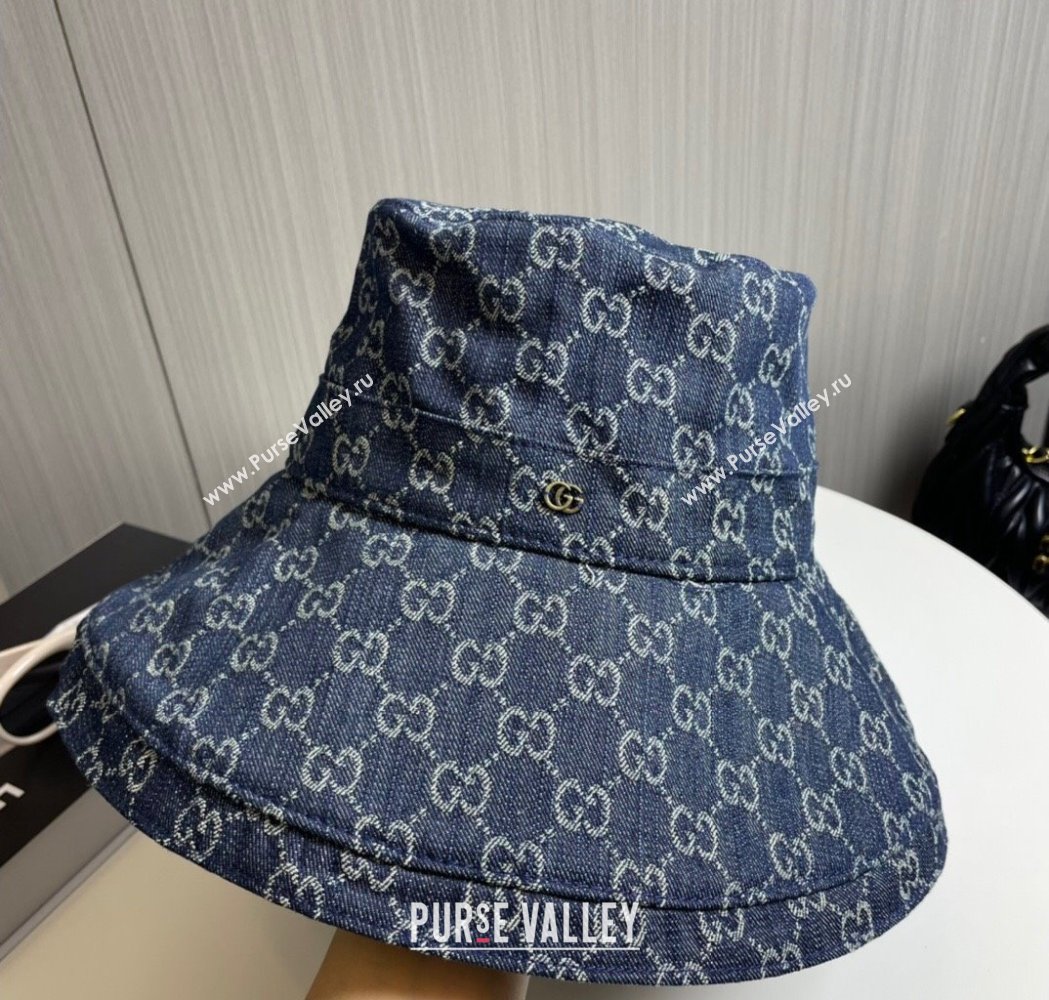 Gucci GG Denim Wide Brim Bucket Hat Dark Blue 2025 0115 (A-250115024)