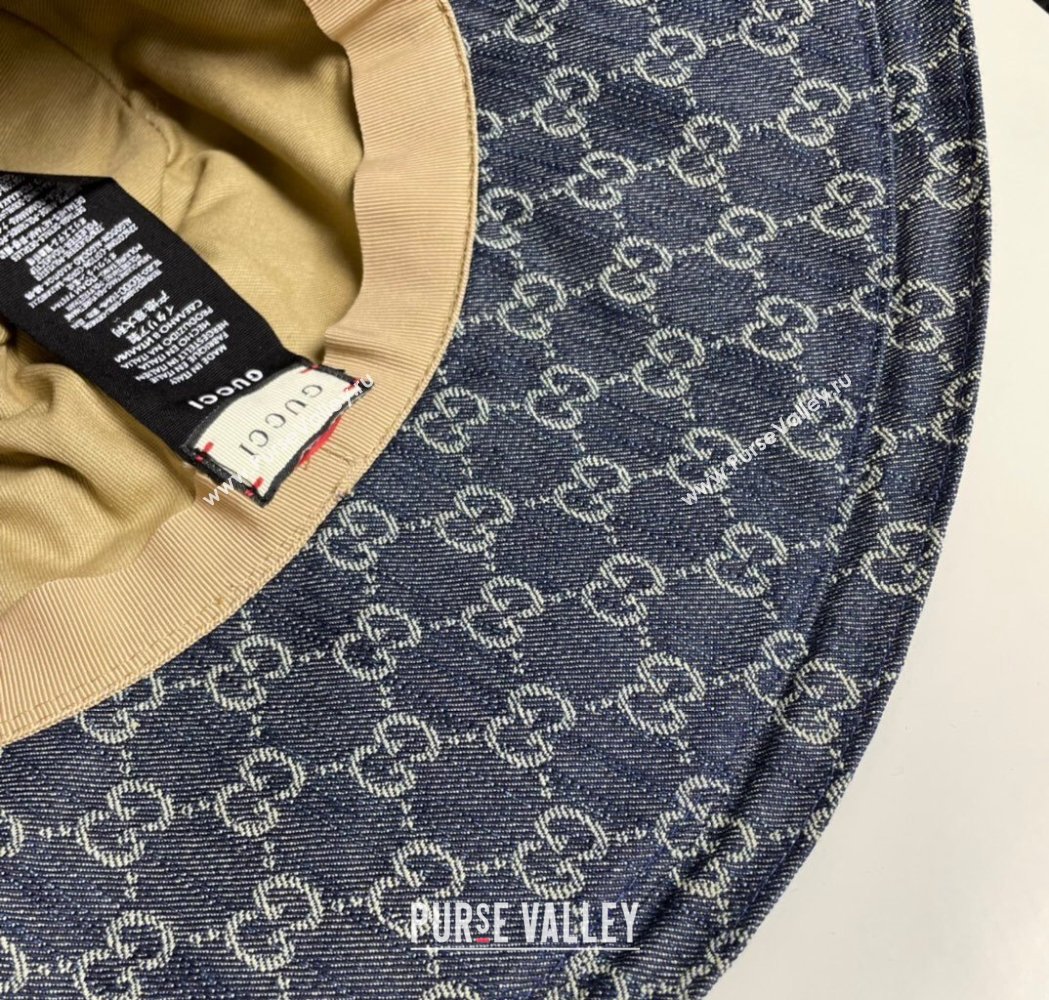 Gucci GG Denim Wide Brim Bucket Hat Dark Blue 2025 0115 (A-250115024)