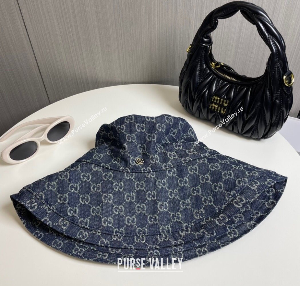 Gucci GG Denim Wide Brim Bucket Hat Dark Blue 2025 0115 (A-250115024)
