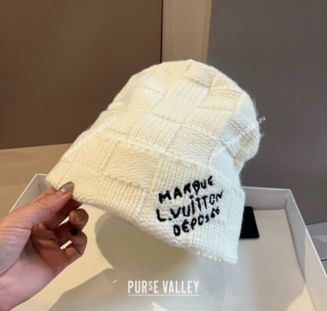 Louis Vuitton Damier Knit Hat White 2025 0114 (XMN-250114105)