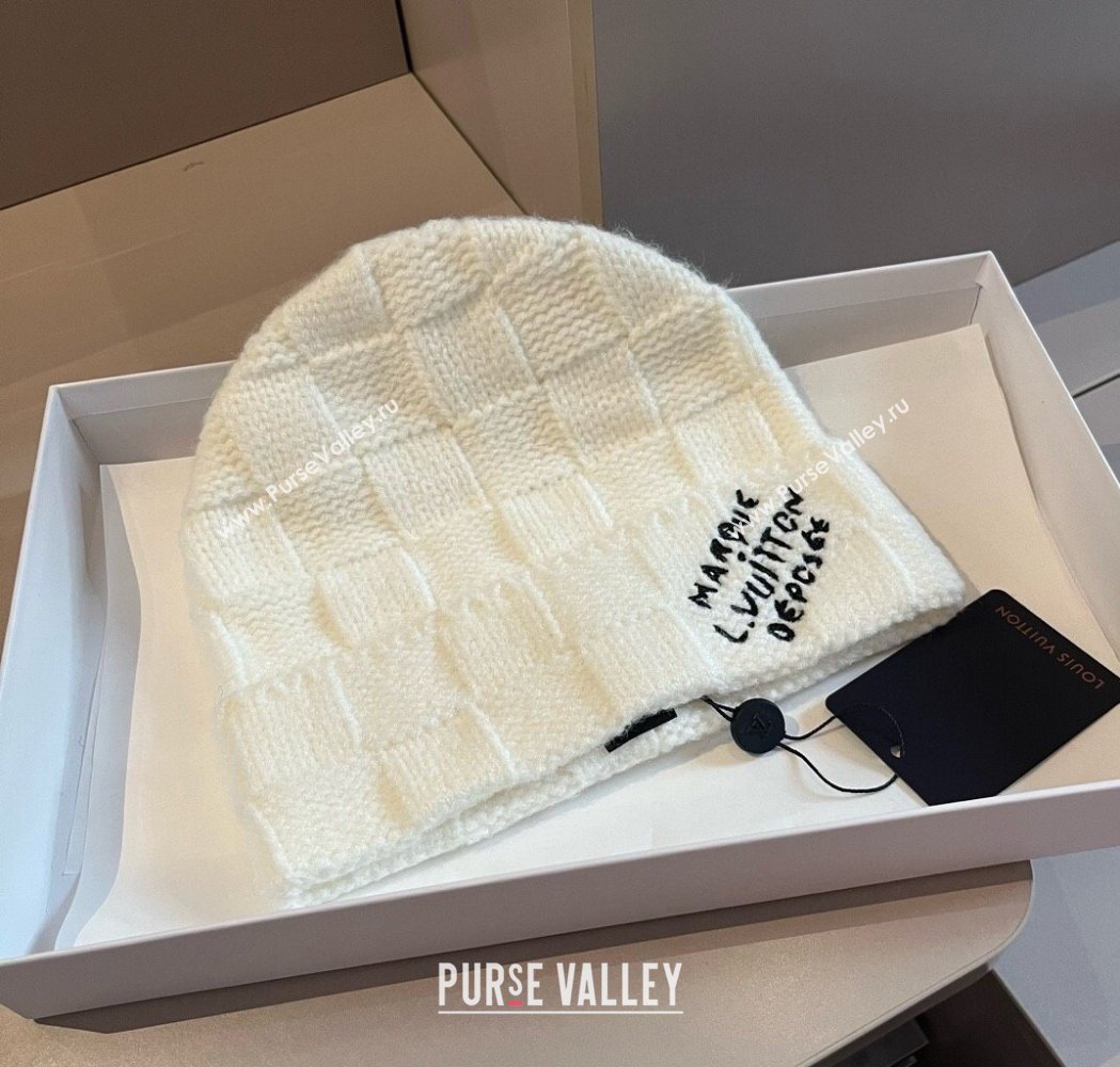Louis Vuitton Damier Knit Hat White 2025 0114 (XMN-250114105)