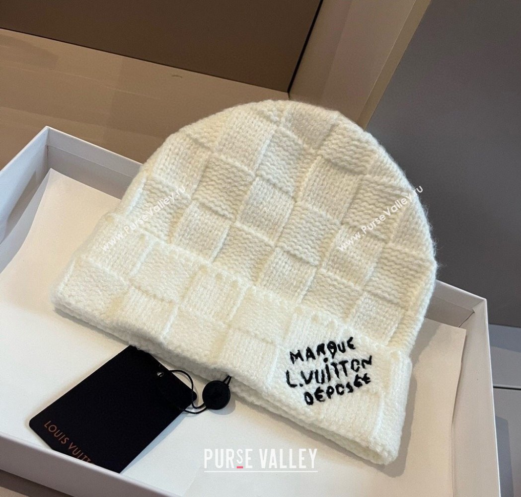 Louis Vuitton Damier Knit Hat White 2025 0114 (XMN-250114105)