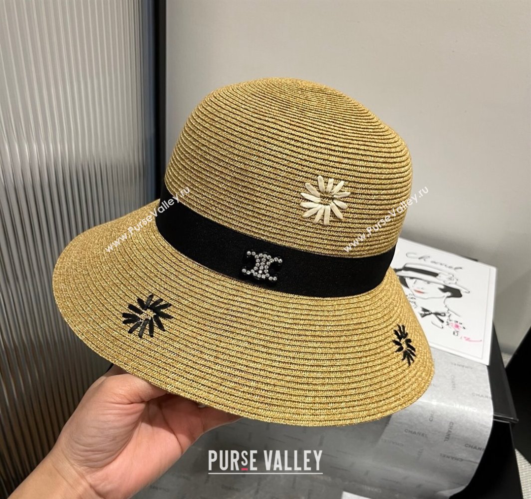 Celine Straw Bucket Hat with Bloom Black 2025 (XMN-250318078)