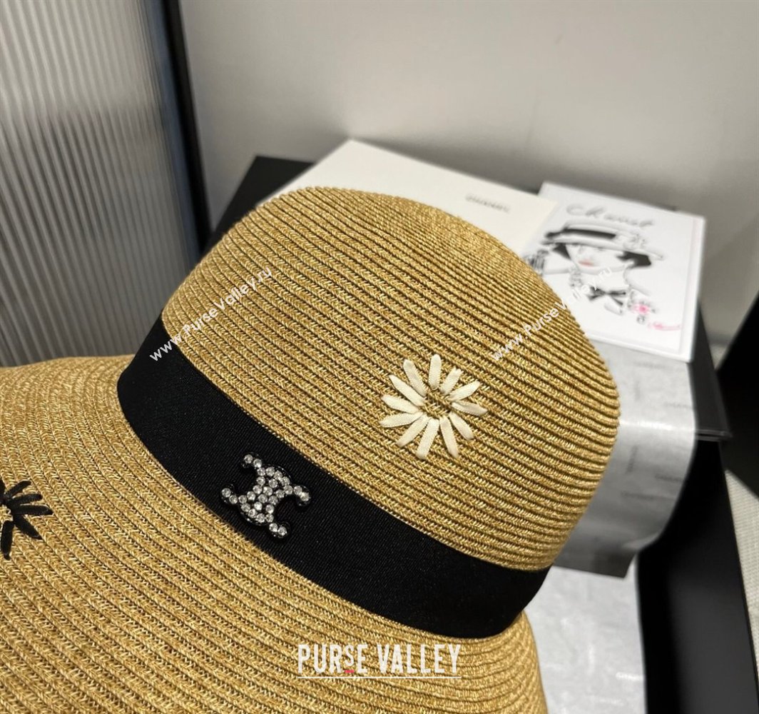 Celine Straw Bucket Hat with Bloom Black 2025 (XMN-250318078)